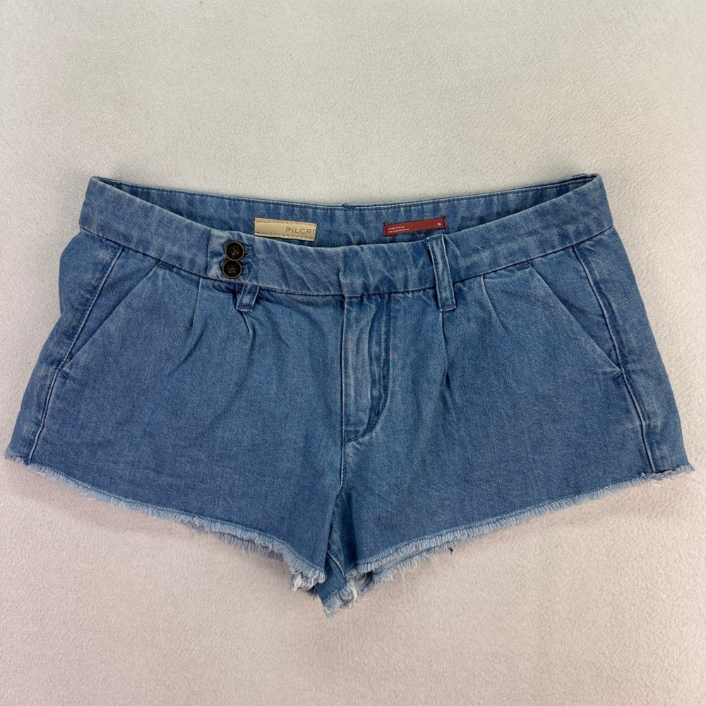 Pilcro Denim Shorts Frayed Hem Casual Blue Jean Shorts Size 26 (measure 29")